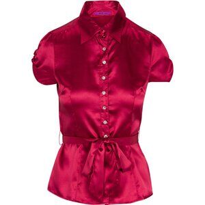 Belted satin blouse with gemstone buttons (juniors size)